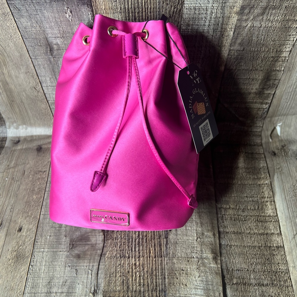 PRADA CANDY bright pink & black Satin Beauty Pouch with DrawString